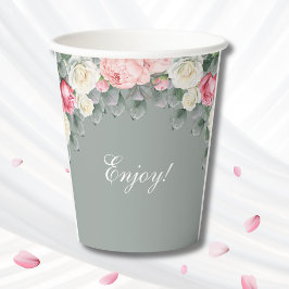 Sage Green Vintag Garden Rose Brautparty Pappbecher