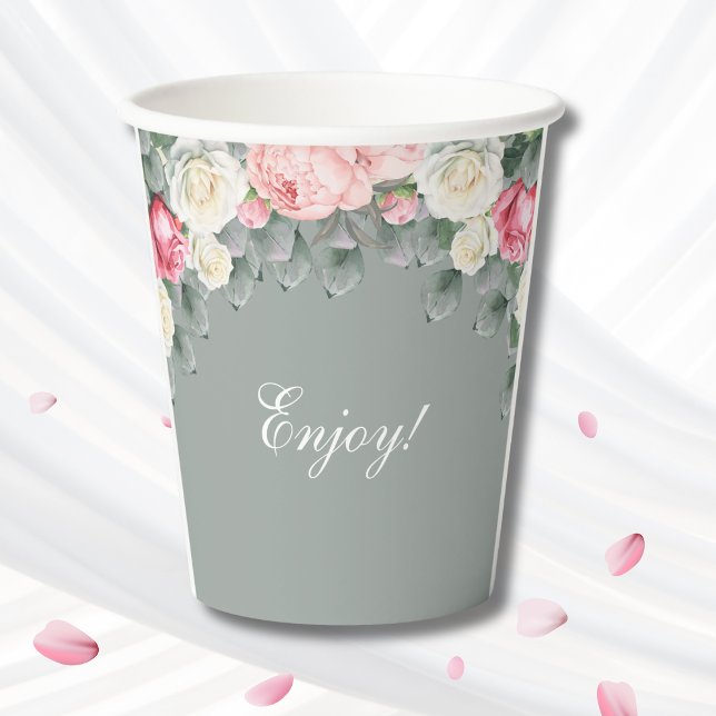 Sage Green Vintag Garden Rose Brautparty Pappbecher (Von Creator hochgeladen)