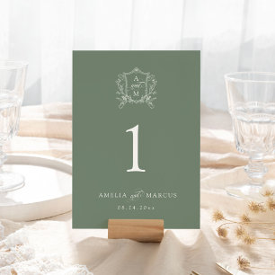 Sage Green Vintag Wappen Hochzeit Tischnummer