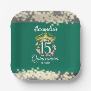 Sage Green Vintage Boho Quinceañera Spanische Gesc Pappteller