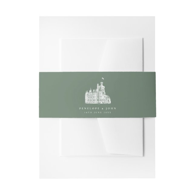 Sage Green Vintage Castle Destination Wedding Einladungsbanderole (Vorderseite Beispiel)