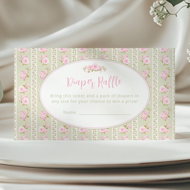 Sage Green Vintage Floral Diaper Raffle  Begleitkarte (Von Creator hochgeladen)
