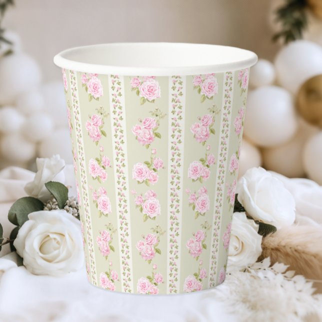 Sage Green Vintage Floral Pappbecher (Von Creator hochgeladen)