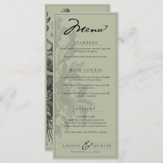 Sage Green Vintage Floral Romantic Garden Wedding Menükarte