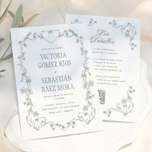 Sage Green Vintage Floral Spanische Hochzeit Einladung