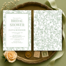 Sage Green Vintage French Floral Bridal Shower Einladung