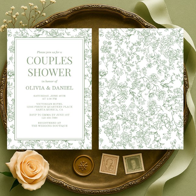 Sage Green Vintage French Floral Couples Shower Einladung (Von Creator hochgeladen)