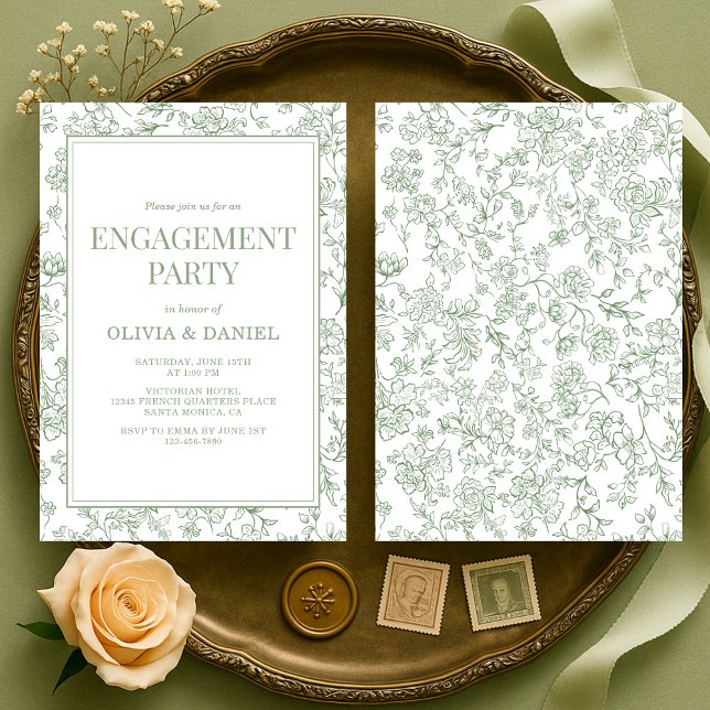 Sage Green Vintage French Floral Engagement Party Einladung (Von Creator hochgeladen)