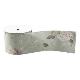 Sage Green Vintage Rose Floral  Ripsband