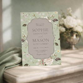 Sage Green Vintage Rose Wedding Invitation Einladung