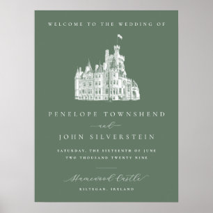 Sage Green Vintage-Schloss Willkommens Hochzeit Poster