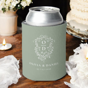 Sage Green Wappen Moderne Monogram Wedding Dosenkühler