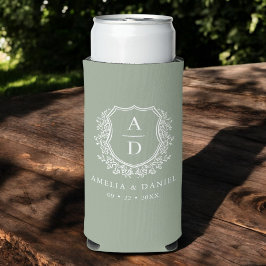 Sage Green Wappen Moderne Monogram Wedding Selters Dosenkühler