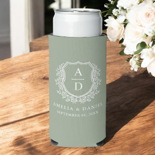 Sage Green Wappen Moderne Monogram Wedding Selters Dosenkühler