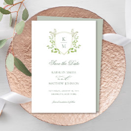 Sage Green Wappen Monogram Modern Greenerity Weddi Save The Date