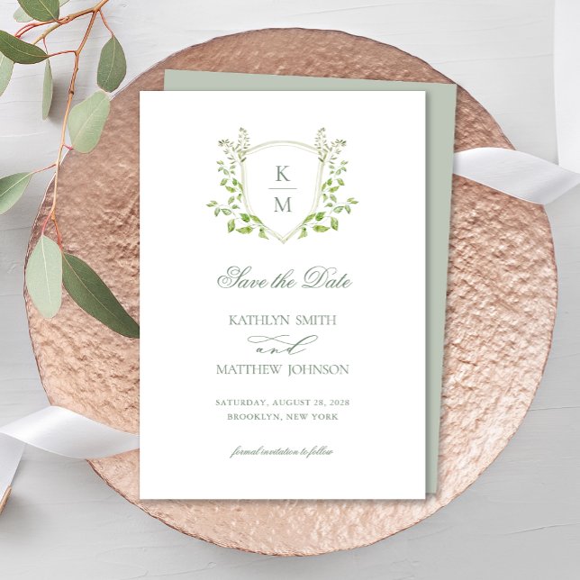 Sage Green Wappen Monogram Modern Greenerity Weddi Save The Date (Von Creator hochgeladen)