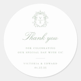 Sage Green Wappen Monogram Wedding Danke Runder Aufkleber