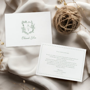 Sage Green Wappen Monogram Wedding Dankeschön Card Dankeskarte