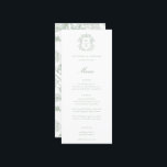 Sage Green Wappen Monogram Wedding Menükarte<br><div class="desc">Vintag Sage Green Wappen Monogramm,  Hochzeitsmenü. Vintages inspiriertes Barockstil-Wappen mit Koordination der Salbei-Typografie. Die elegante Chinoiserie Stil Garten Blumenmuster Rückenlehne.</div>