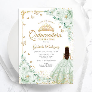 Sage Green Water Rose Gold Quinceanera Einladung