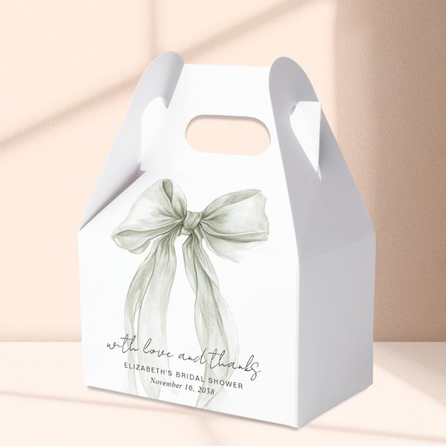 Sage Green Watercolor Bow Bridal Shower Thank You Geschenkschachtel (Sage Green Watercolor Bow Bridal Shower Thank You Favor Boxes)