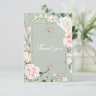 Sage Green Watercolor Floral Quinceñera Dankeskarte