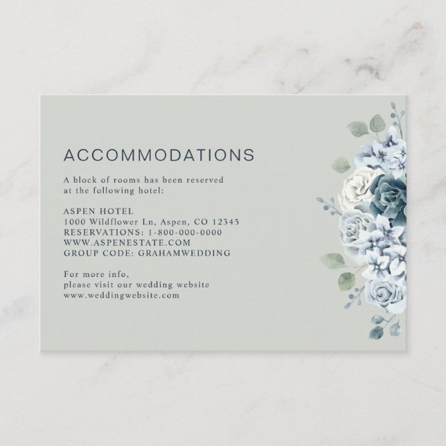 Sage Green Watercolor Floral Wedding Hotel Begleitkarte (Vorderseite)