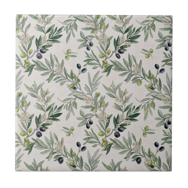 Sage Green Watercolor French Country Olive Fliese (Vorderseite)