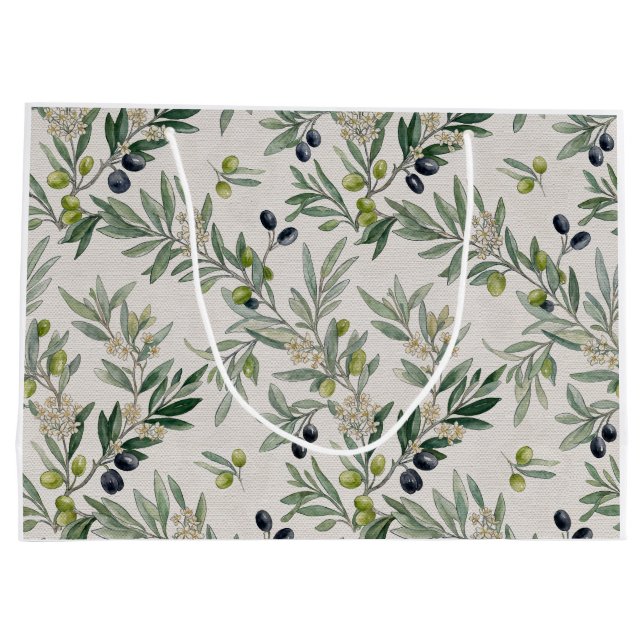 Sage Green Watercolor French Country Olive Große Geschenktüte (Rückseite)