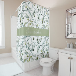 Sage Green Watercolor French Country Olive Name Duschvorhang