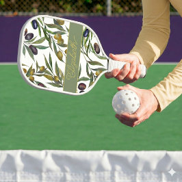 Sage Green Watercolor French Country Olive Pattern Pickleball Schläger