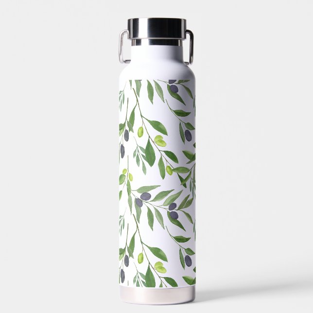Sage Green Watercolor French Country Olive Pattern Trinkflasche (Vorne)