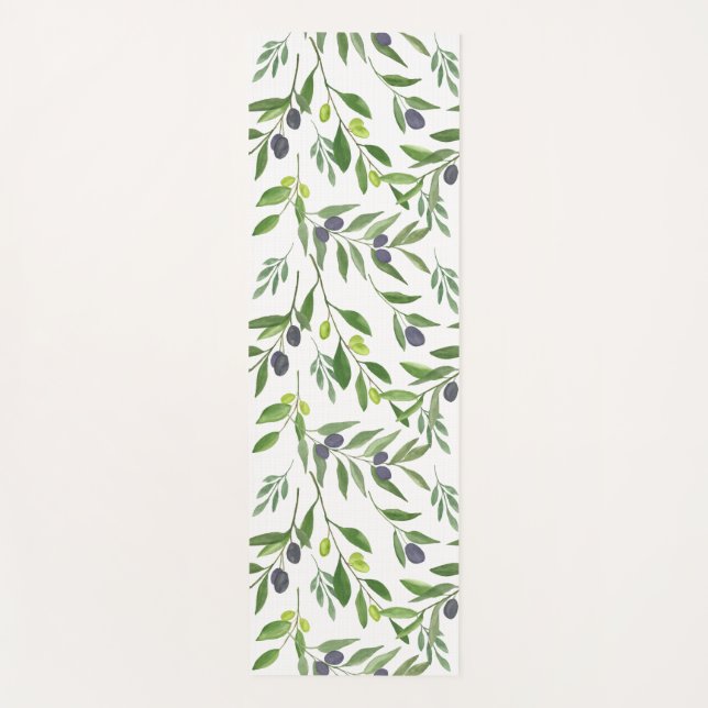 Sage Green Watercolor French Country Olive Pattern Yogamatte (Vorderseite)