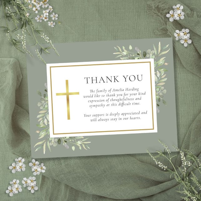 Sage Green Watercolor Grüne Beerdigung Christlich Dankeskarte (Sage Green Watercolor Greenery Funeral Christian Thank You Card)
