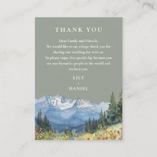 Sage Green Watercolor Mountain Wedding Danke Platzkarte