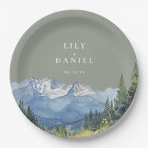 Sage Green Watercolor Mountain Wildblume Hochzeit