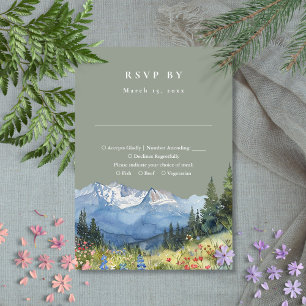 Sage Green Watercolor Mountain Wildblume Hochzeit RSVP Karte