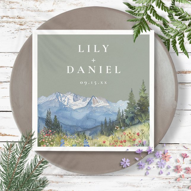 Sage Green Watercolor Mountain Wildblume Hochzeit Serviette (Sage Green Watercolor Mountain Wildflower Wedding Napkins)
