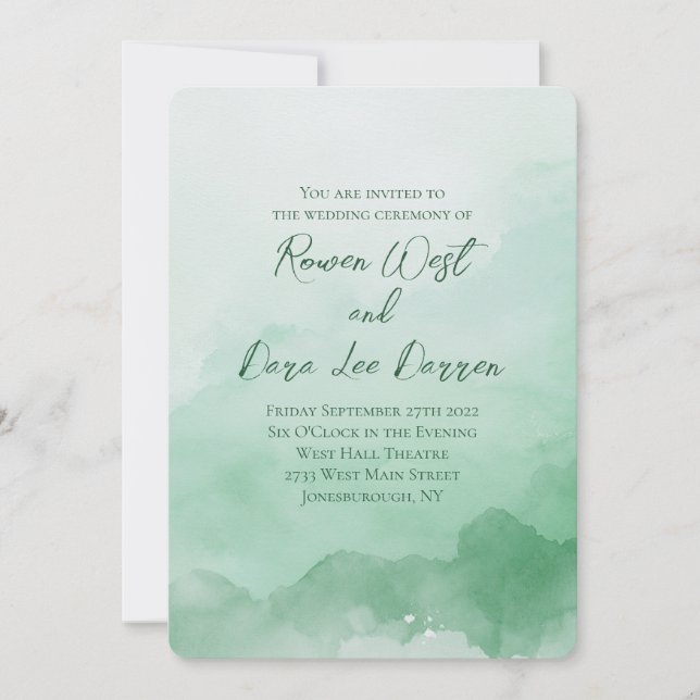 Sage Green Watercolor Ombre Malerei Hochzeit Einladung (Vorderseite)