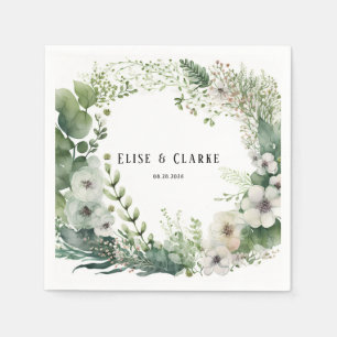 Sage Green Watercolor Peony Wedding Serviette