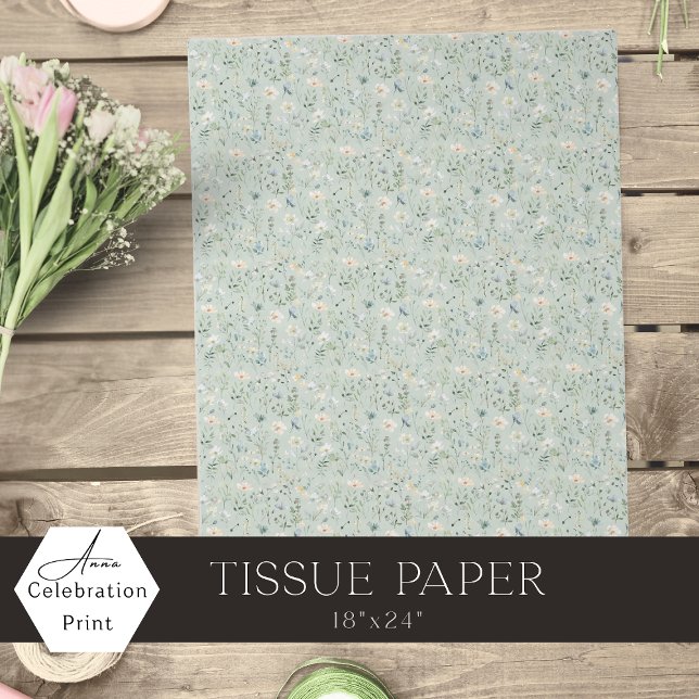 Sage Green Watercolor Small Wildflowers Seidenpapier (Von Creator hochgeladen)