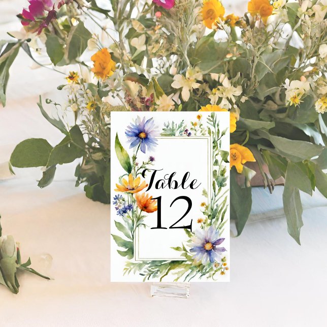 Sage Green Watercolor Wildblumen Garden Wedding Tischnummer (Von Creator hochgeladen)