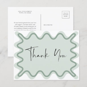 Sage green Wavy Border Danke Postcard Einladungspostkarte