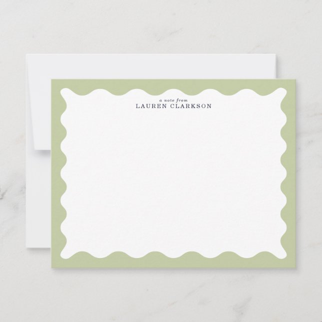 Sage Green Wavy Frame Note Card Einladung (Vorderseite)