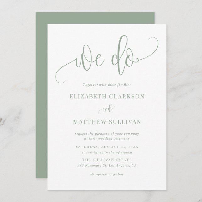 Sage Green We Do Modern Calligraphy Wedding Einladung (Vorne/Hinten)