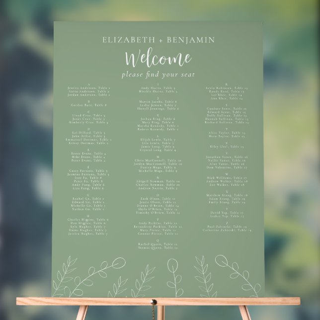 Sage Green Wedding Alphabetical Seating Chart  Acrylschild (Neutral)