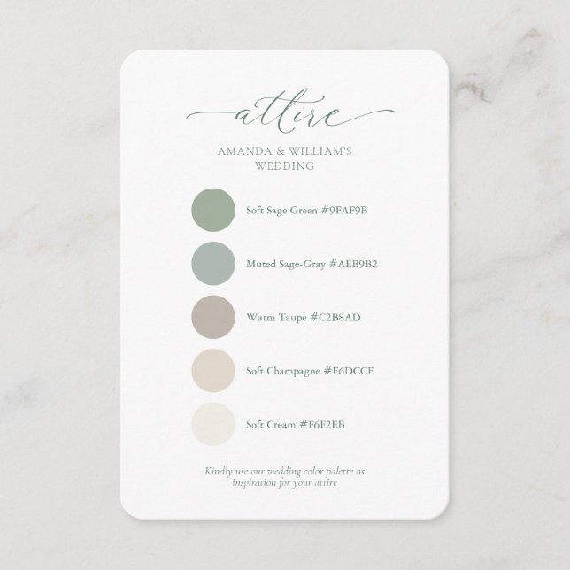 Sage Green Wedding Attire Color Palette Card  Einladung (Vorderseite)