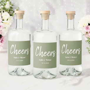 Sage Green Wedding Cheers Elegant Alkoholflaschenetikett