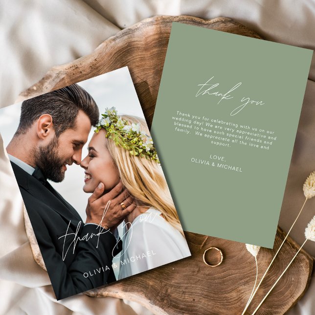 Sage Green Wedding Danke Foto Minimalistisch (Von Creator hochgeladen)