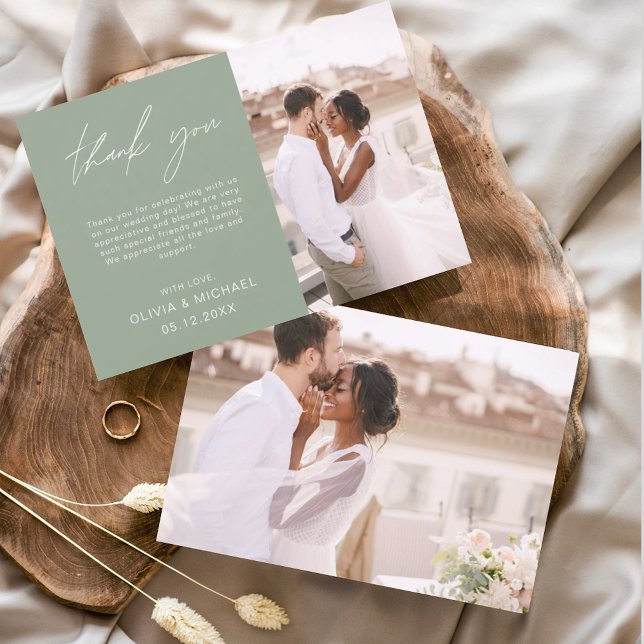 Sage Green Wedding Danke Foto Minimalistisch (Von Creator hochgeladen)
